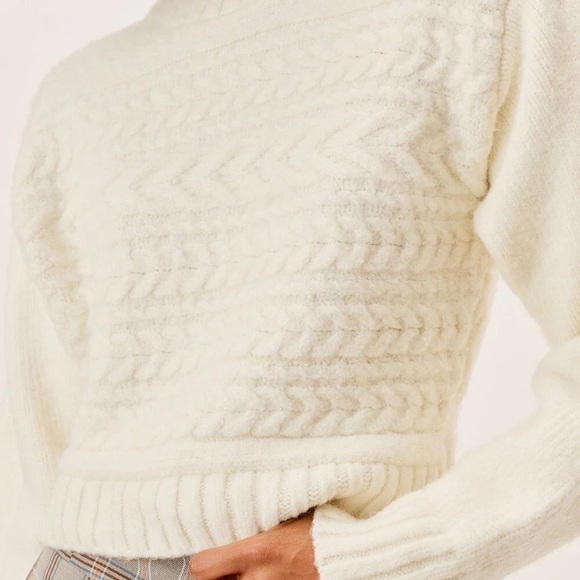 FOR Love and Lemons Ivory Dominique Cable Knit Shoulder pads Sweater size Medium - Picture 5 of 15